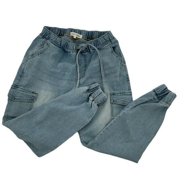 Almost Famous Jeans Womens Large Elastic Waist Drawstring Utility Jogger Denim - Picture 5 of 11